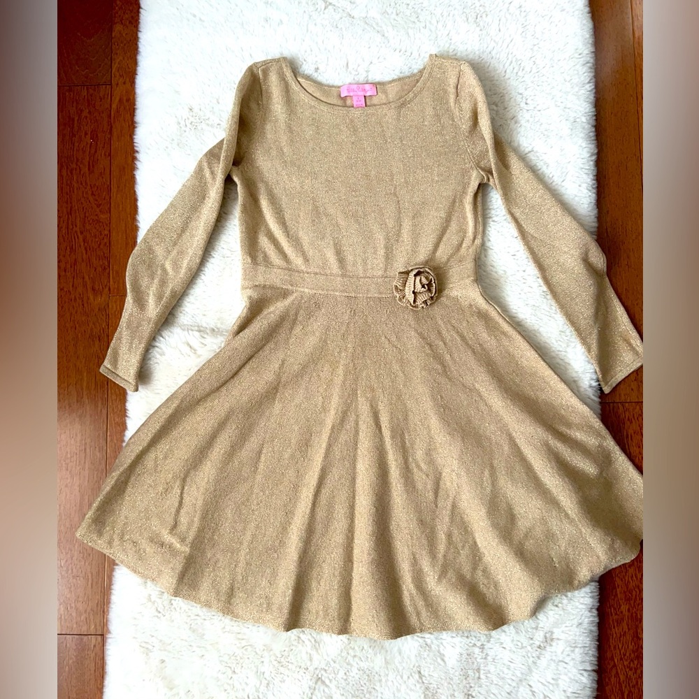 Lilly Pulitzer girls gold sparkly dress isz L(8-10). Barely worn.